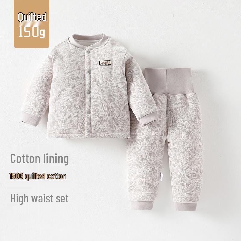 150g Quilted Cotton Baby Warm Underwear Set - High Waist Belly Protection for Boys & Girls, Autumn/Winter Homewear.