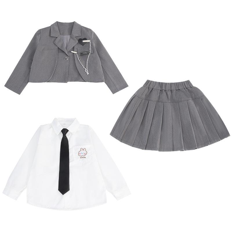 Girls' 2025 Fashionable JK Uniform Skirt Set - Academy Style Autumn Clothing for Primary School Students