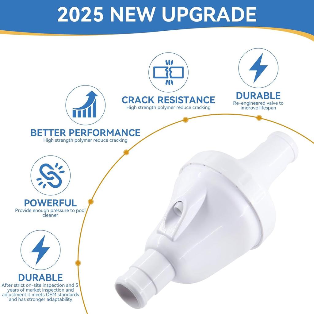 Upgraded 9-100-1200 Backup Valve for Polaris 360 Pool Cleaner, White, Polymer Blend Body, 2 Ports, 1.5" Inlet & Outlet, Compatible with Polaris 360 &
