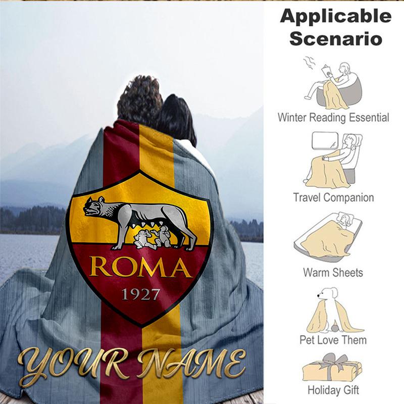Custom Name Roma Football Club Emblem Blanket Bedding Blanket for Women Men, Soft Throw Blankets for Couch,Bed, picnic, Christmas gifts