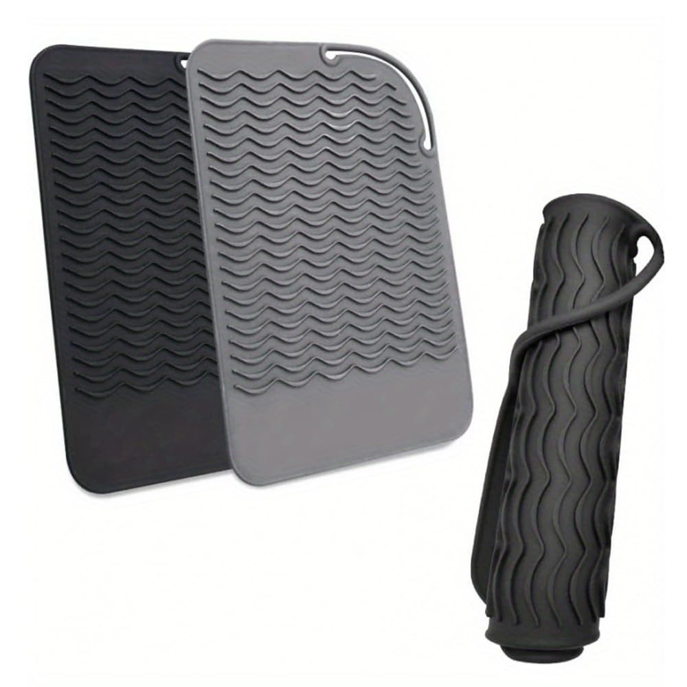 VIVIZHWH Silicone Mat for Hair Hair and Styling with Storage Travel Home Use Heat-Resistant Irons, Straighteners, Clips, Tools, Bag, 21x15cm,