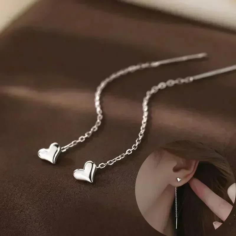 Silver Plated Heart Chain Earrings For Women Hypoallergenic Jewelry Party Gift Accessories Trendy Heart Earrings