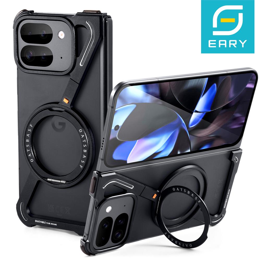 Eary Z Frame Case for Google Pixel 9 10 Pro Fold Minimalist Metal Phone Case With Magnetic 360°Rotatable Stand Shockproof Cover