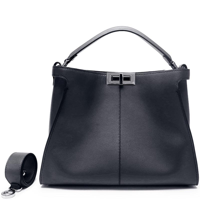 New Leather Workplace Atmosphere European and American Style Bucket Bag Women's Fashion Cowhide Women's Bag Large Capacity Retro Shoulder Bag