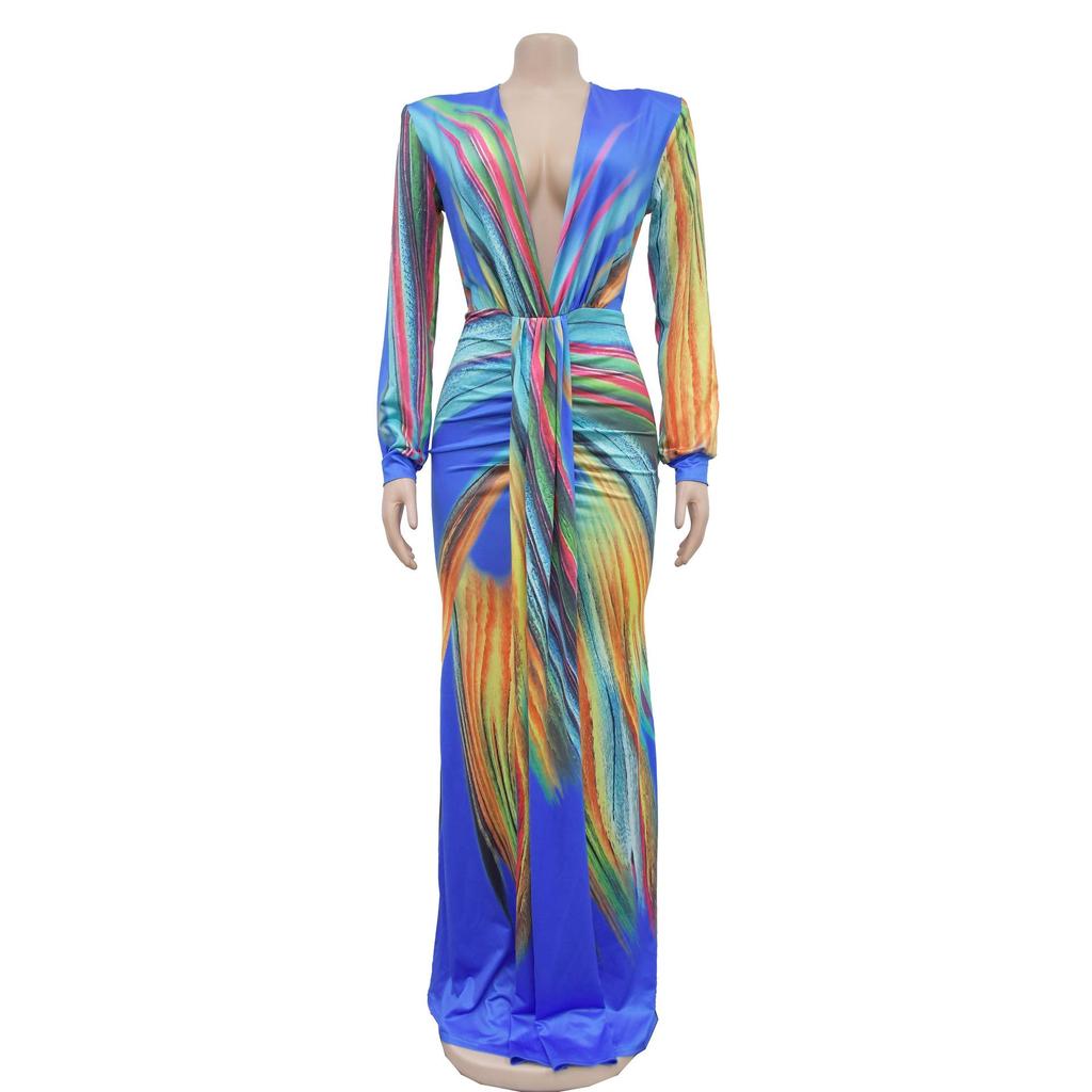 European & American Fashion Women's Color Block Pleated Casual Dress C6952