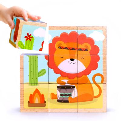 Sechsseitige Malerei Holz Tier Baby Kinder Entwicklung Puzzle Spielzeug für Kinder