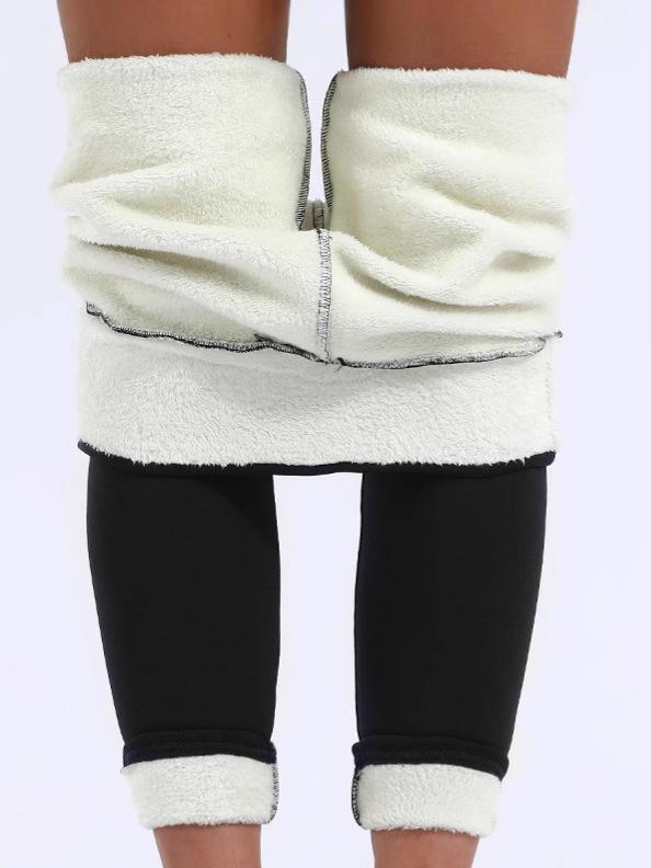 Women's High-Waisted Plus Velvet Lamb Fleece Leggings - Thickened, Plain, Warm, Autumn/Winter