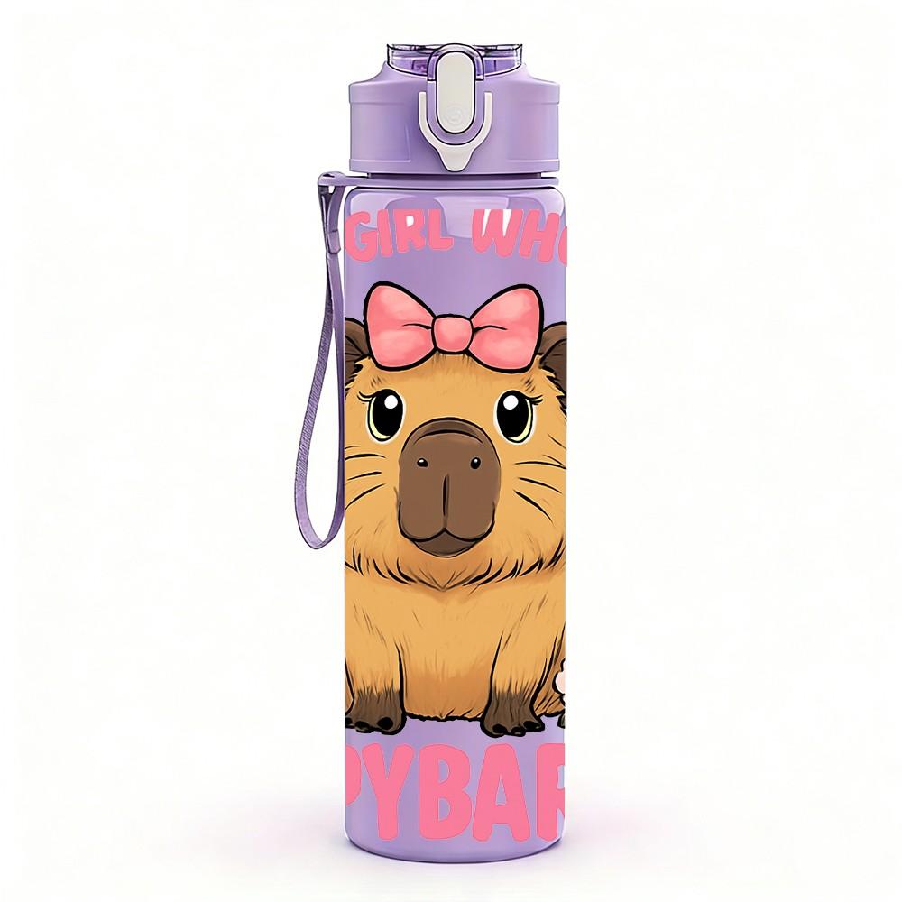 1PC Girl Who Love Capybaras Quote Print 750ml Color Plastic Sports Water Bottle Leakproof Flip Straw Lid Suitable for Sports Office Home Use