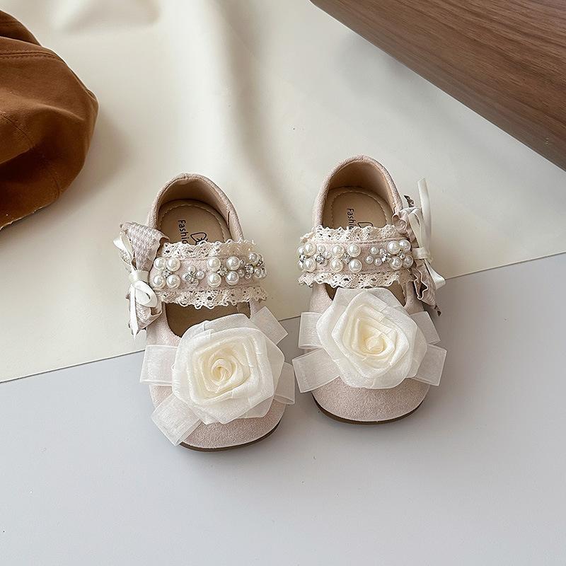 Girls Gentle Evening Wind Leather Shoes 2025 Spring and Autumn New Children's Rose Flowers Fairy Wind Girl Mary Jane Shoes