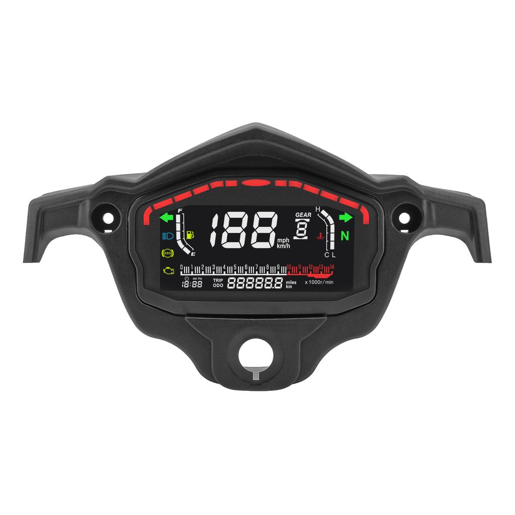 Motorcycle Instrument 0-14000R/Min Digital Speedometer LCD Tachometer Dash Board with Black Bracket Metal Holder for ATV SUV