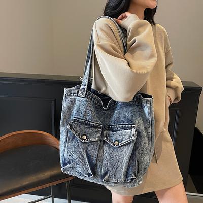 Denim Bag Women's Commuter Tote Bag Large Capacity Shoulder Bag Student Class Bag