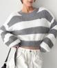THE GREEN LAB Hairy Block Stripe Crop Knit [Gray]