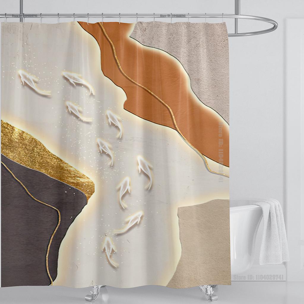 3D-Druck abstrakter Linienkunst-Stil Aquarell Duschvorhang-Set wasserdicht Polyester Badezimmervorhang Heimdekoration mit Haken