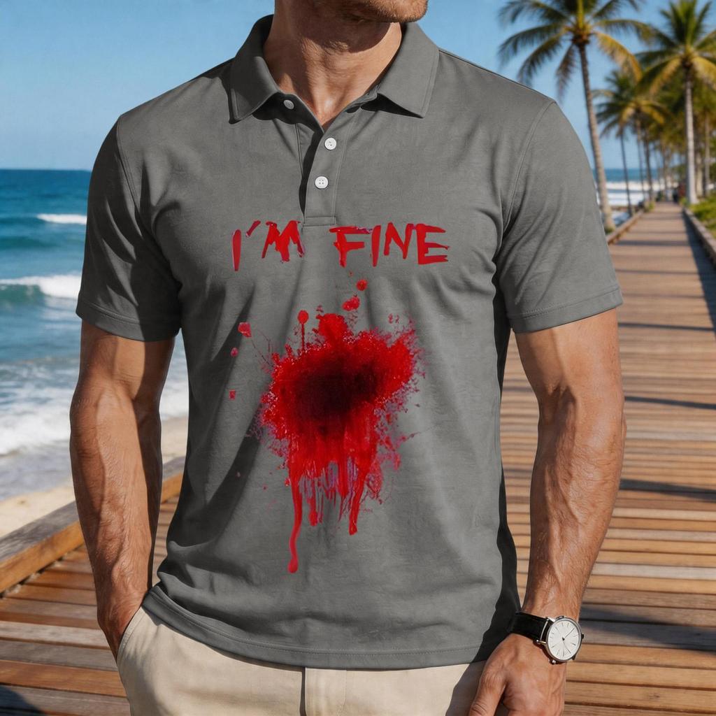 Men's Casual Short Sleeve Polo Shirt Loose Fit Halloween Themed Graphic Print Comfortable Lightweight Top