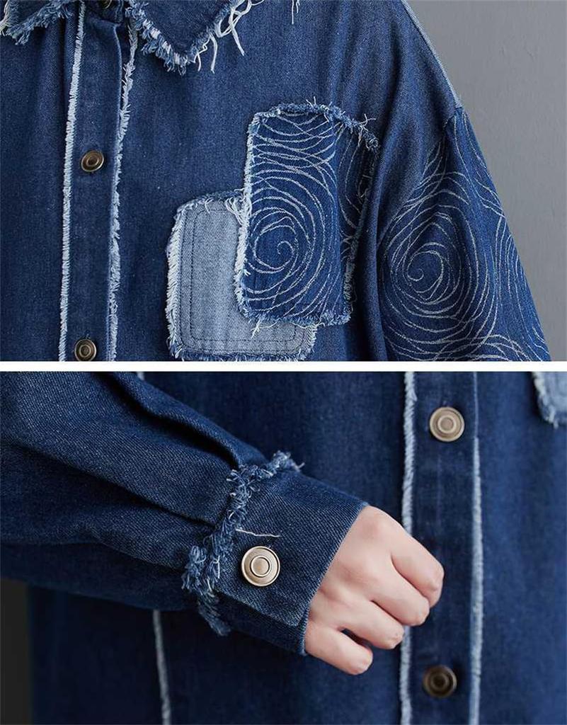 Mouhoukyou Cappotto Lungo in Denim Oversize da Donna Giacca Maxi Lunga Taglia Unica