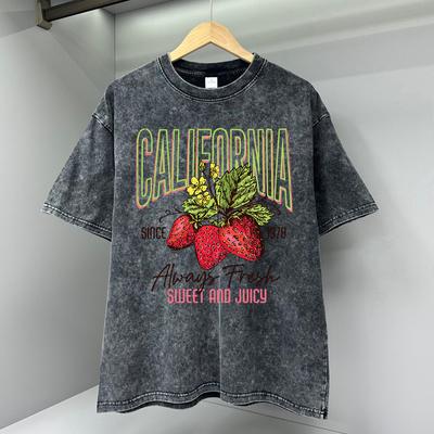Kalifornische Erdbeere Fruchtdruck Herren T-Shirts Vintage Atmungsaktive Tops Lässiges T-Shirt Harajuku Baumwoll-T-Shirt