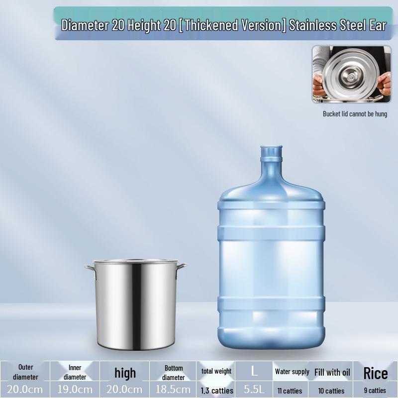 304 Stainless Steel Soup Pot with Lid - Thickened Round Barrel for Commercial Use, Ideal for Rice, Water, Braised Meat, and Porridge.