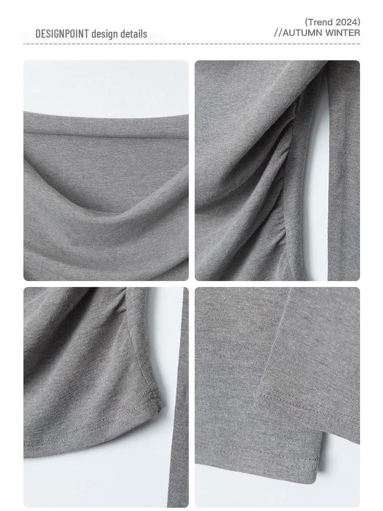 HeyHenry Herbst 2025 Wasserfallausschnitt Ein-Schulter-Top für Damen - Unregelmäßiges Design, Lange Ärmel, Kurzer Stil