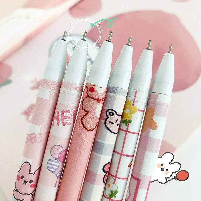 6 pz/set Penna Gel Cancellabile per Bambini Kawaii Cartone Animato Coniglio Orso Stile Penna Gel Cancelleria 0.5mm Colore Blu Penna da Scrittura Cancellabile