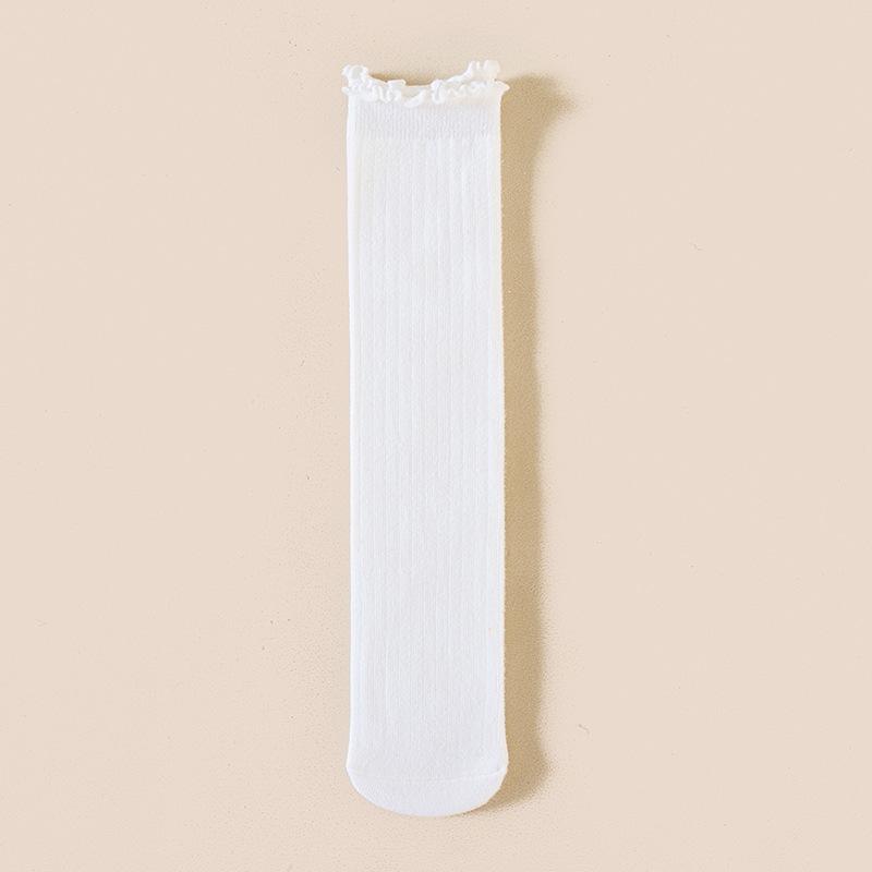 Autumn Children's Wooden Ear Long Tube Pile Socks Calf Socks Autumn and Winter Solid Color Vertical Over-the-knee Socks