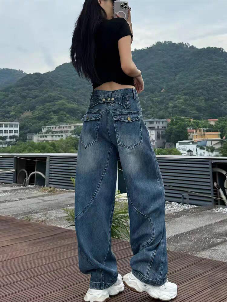 Übergrößen High Street Jeans mit geschwungenem Bein für Birnenformen - Schlankmachende Vielseitige Weitbeinige Hosen