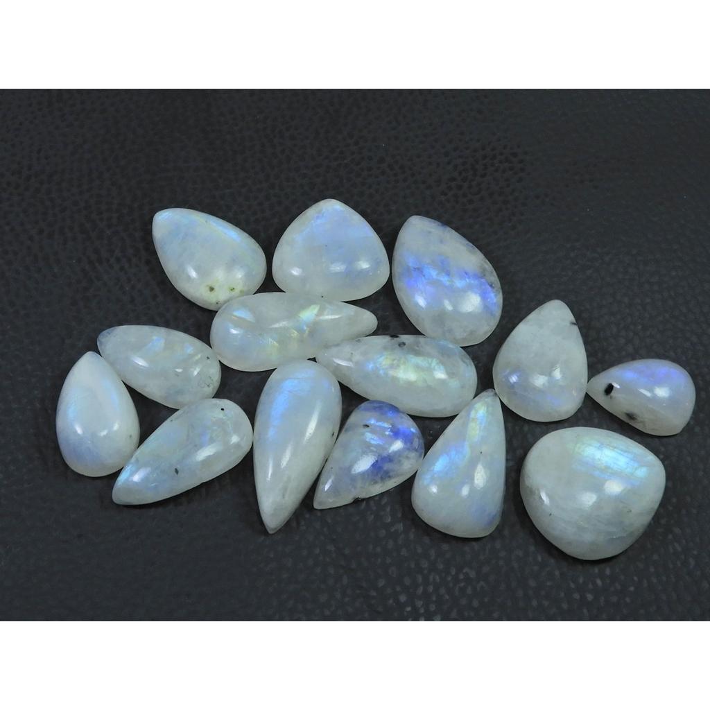 16-21MM Natural Rainbow Moonstone Pear Cabochon Loose Gemstone 14Pcs Lot C-523