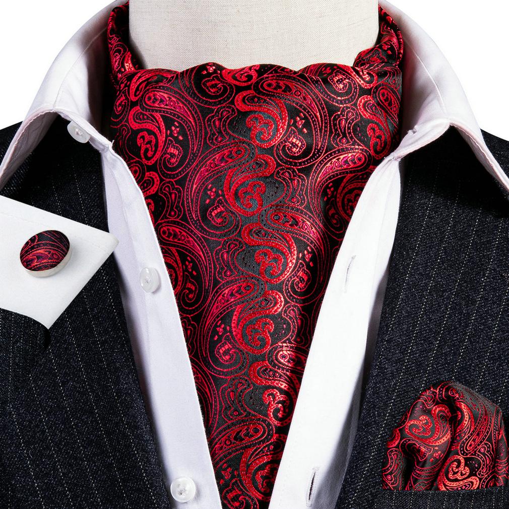 Barry.Wang Formell bryllup Cravat Slips Lomme Firkantede Mansjettknapper Silk Paisley Plaids Ascot slipssett