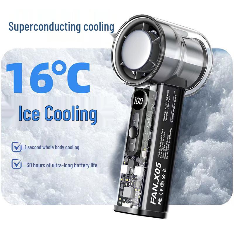 High-Speed Transparent Portable Mini Fan with Superconducting Ice Pack