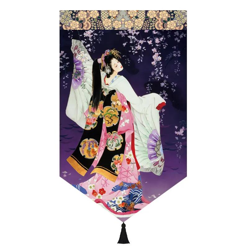 Japanischer Stil Noren Restaurant Tür Kopf Strahl Dreieck Dekorative Warme Volant Ukiyo Damen Druck Stoff Kurze Türvorhänge