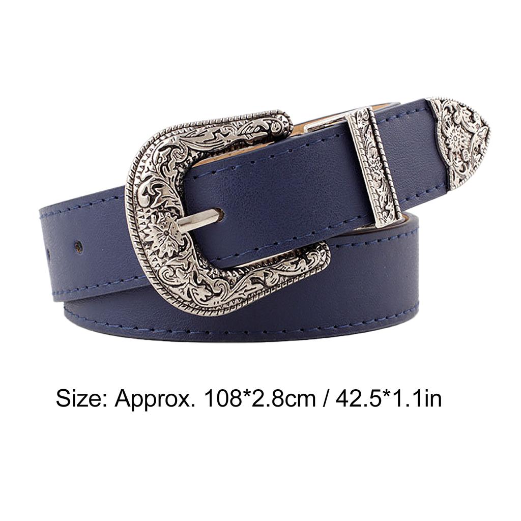 Women Waist Belt Exquisite Carved Buckle Adjust Size Fashionable Waist Belt for Pants navy Blue Free Size