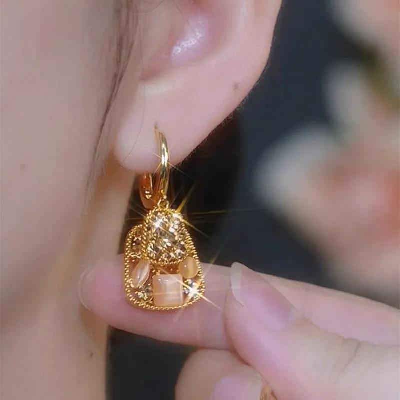 New Square Brown Crystal Zircon Double Layer Drop Earrings For Women Fashionable Daily Accessory Party Jewelry Birthday Gifts