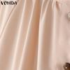VONDA Women Short Sleeve Side Buttons Up Ruffled Solid Casual Blouse