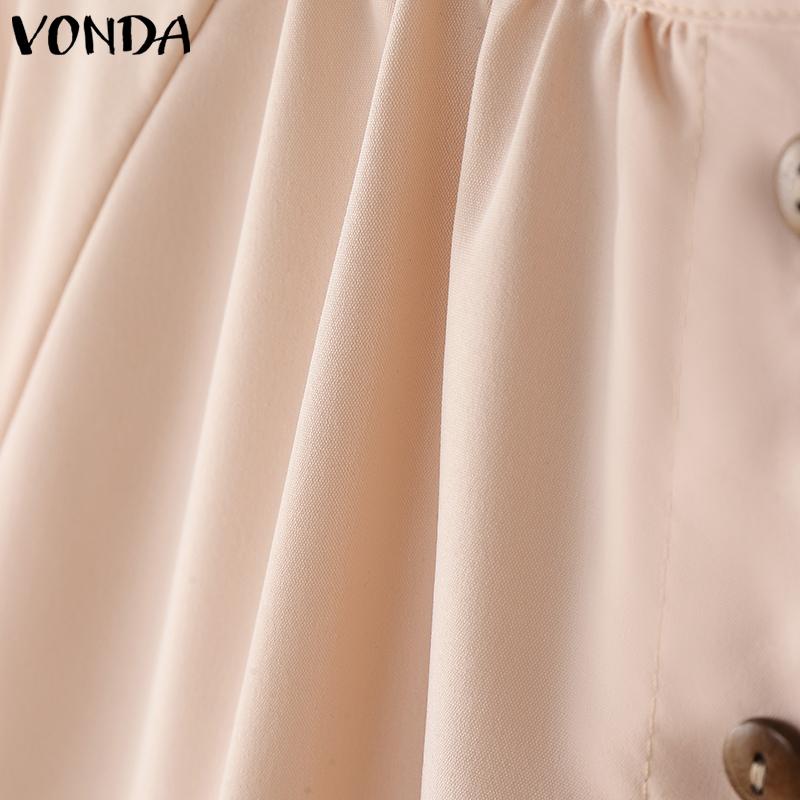 VONDA Women Short Sleeve Side Buttons Up Ruffled Solid Casual Blouse