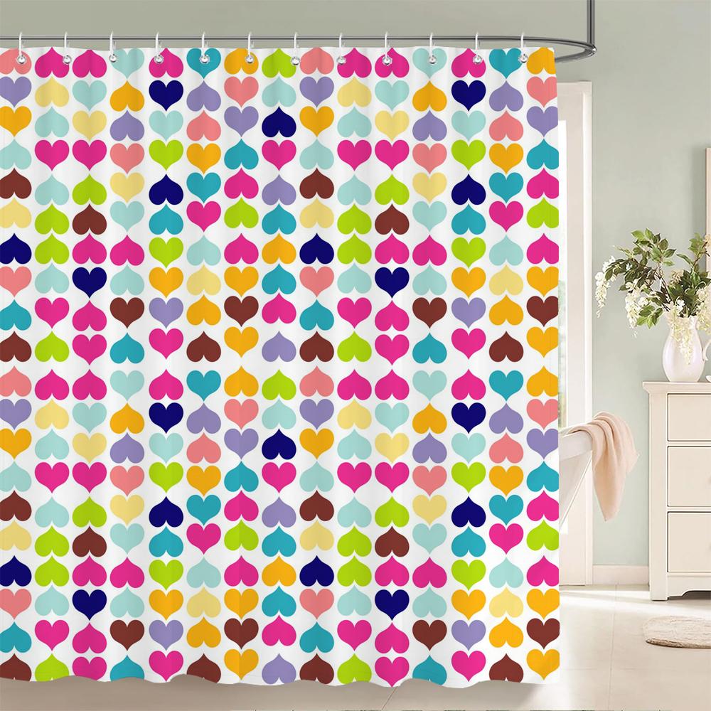 1 Pc Pink,Romantic Love Pattern Shower Curtain Printing Fabric Valentine'S Day Love Home Decoration Bathroom Curtain With Hooks