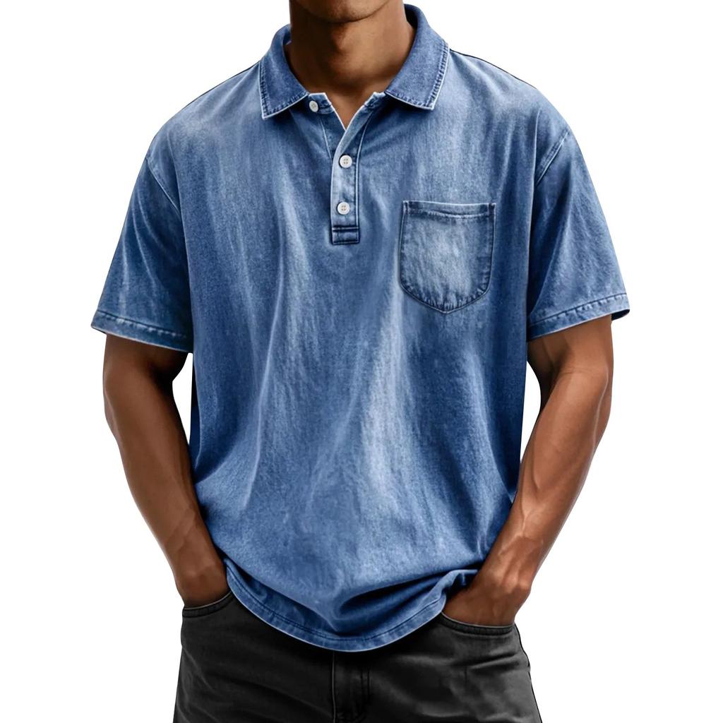 Men's Summer Color Button Short Sleeve Loose Shirt Men's Casual Fashion Tops