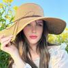 Beach Hat Natural High-Density Straw Fabric Sun Protection Wide Brim Dome Design Sun Hat Lace Bow Faux Pearls Decor Summer Hat