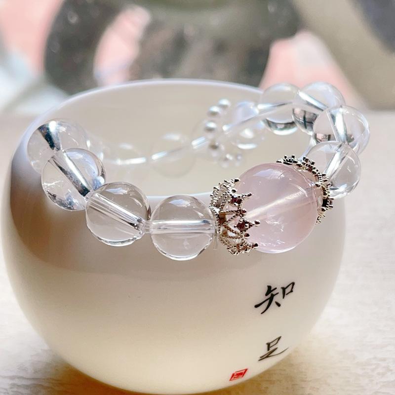 Original natural crystal white crystal single circle powder crystal top bead bracelet, simple style light luxury women's jewelry