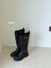 Leather platform boots women's 2025 new spring and autumn knee knight boots brown high boots belt buckle boots