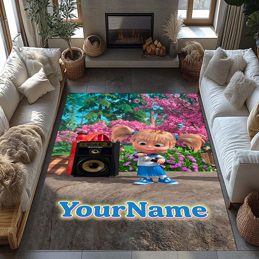 Masha Bear Customized Name Area Rug Design for Balcony Entryway Game Room Hallway Antislip Carpet Office home decor Spiritual Gift