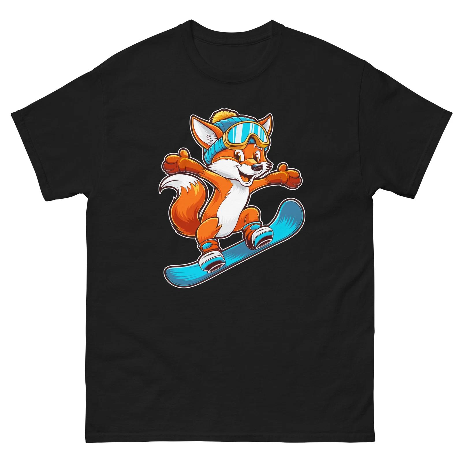 Fox Snowboarding Fun Cartoon Snowboarder Shirt T-Shirt L