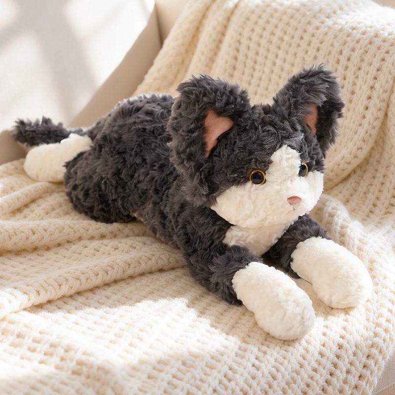 50cm Lying Cat Plush Toy Devon Rex Cat Plush Doll Soft Stuffed Animal Doll Birthday  Gift 50cm