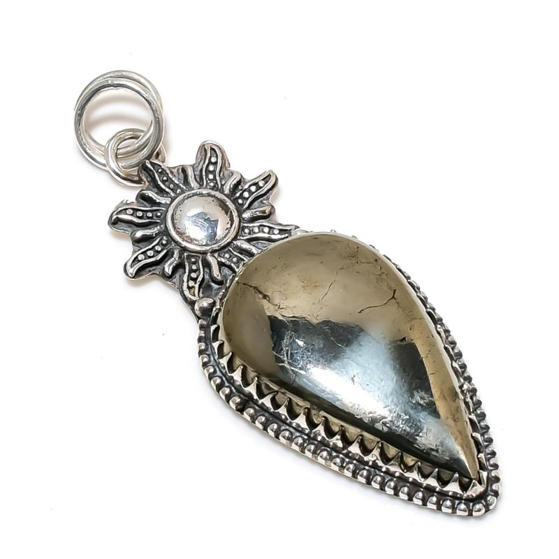 Natural Apache Pyrite Gold Gemstone Pendant 925 Sterling Silver- Handmade Design, Everyday Wear Jewelry, Unique Apache Pyrite Gold Pendant Gifts