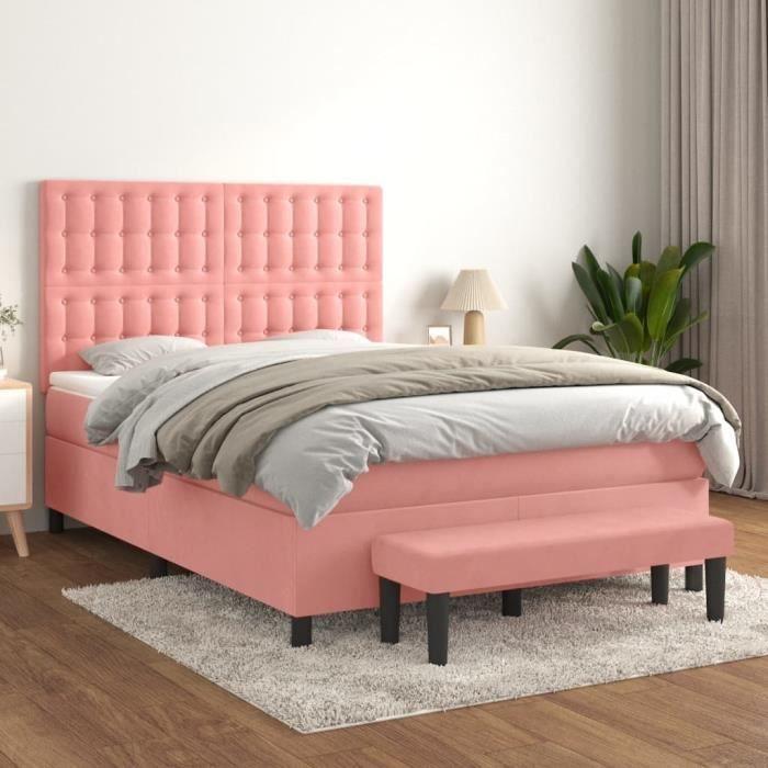 3138084 vidaXL Divan Bed with Mattress Pink 140x190 Cm Velvet