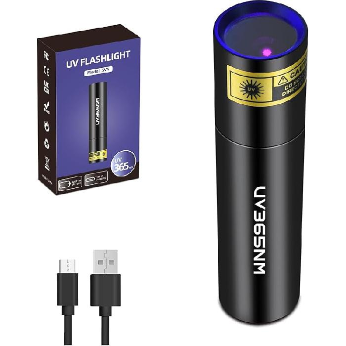 UV Flashlight Rechargeable 395nm Black Light for Pet Urine Detection, USB - C Portable Blacklight Mini Powerful Woods Lamp LED ultra violet