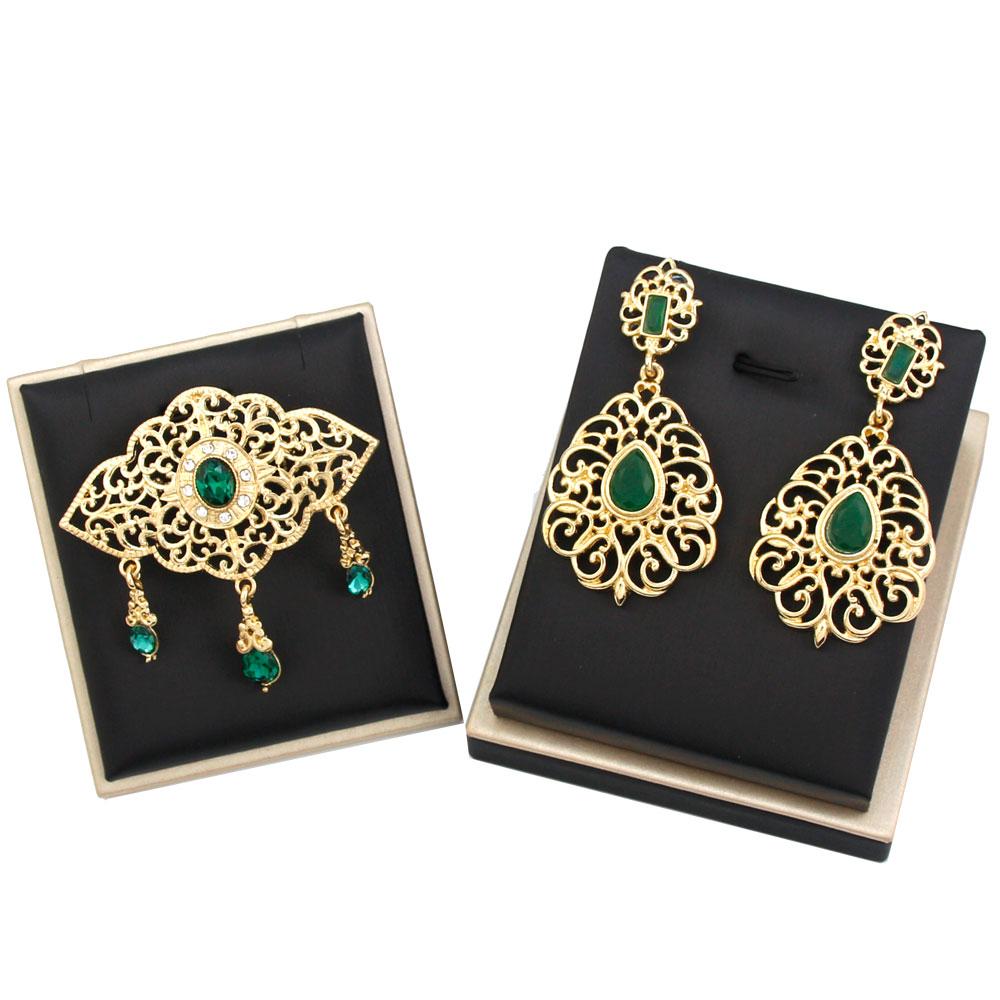 Gold Color Bohemia Women Brooch Earring Sets Bride Jewelry Tassel Brooch Pins Flower Earring