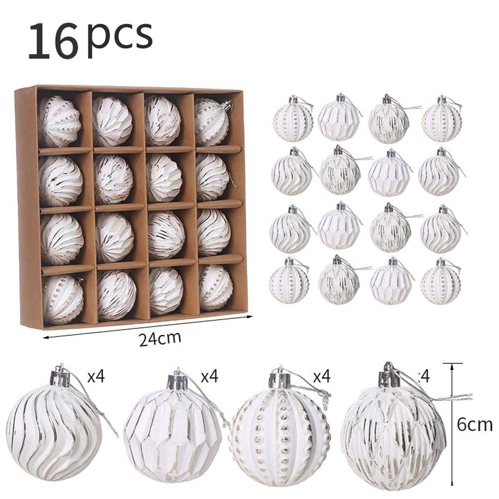 Set 16 buc Mingi de Crăciun Vopsite în Alb 6cm Decor Pom Fericit Cadouri pentru copii