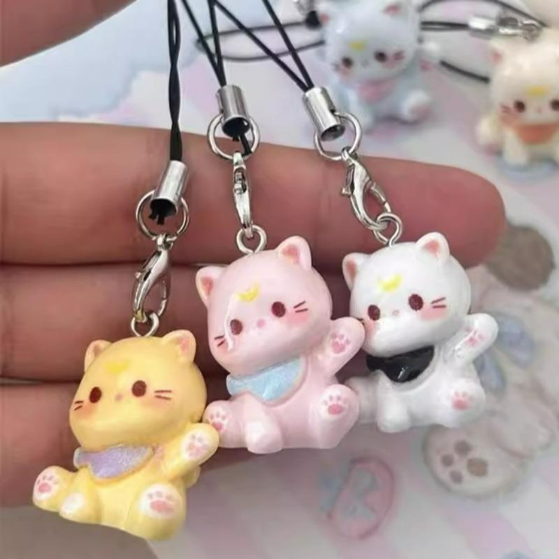 2026 Kawaii Cartoon Cat Phone Chain Resin Keyrings Bag Pendant Fashion Cute Keychain Couple Key Chains Gifts Women for Jewelry