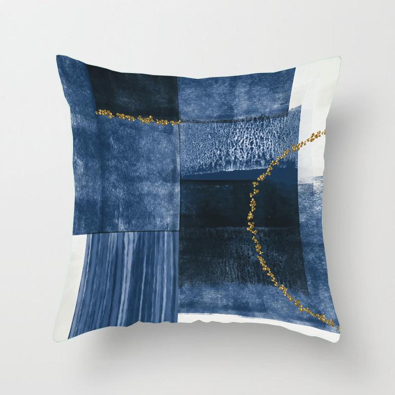 Blauer Kissenbezug aus Polyester mit geometrischem Aufdruck, für Zuhause, Wohnzimmer, Sofa, Bürostuhl, dekorativer Kissenbezug