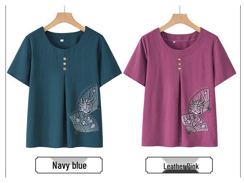 Women's Summer 2026 Short-Sleeved Two-Piece Set for Middle-Aged Moms and Elderly Women