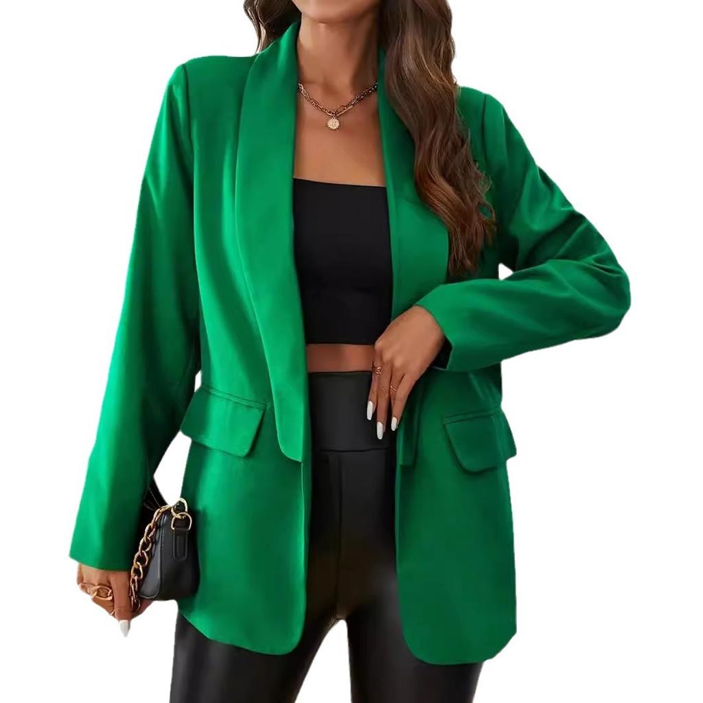 Blazer da Donna Monocolore con Revers Tacca Monopetto Manica Lunga Tasca Decorativa Giacca Suit Casual Vestibilità Larga Abbigliamento da Ufficio